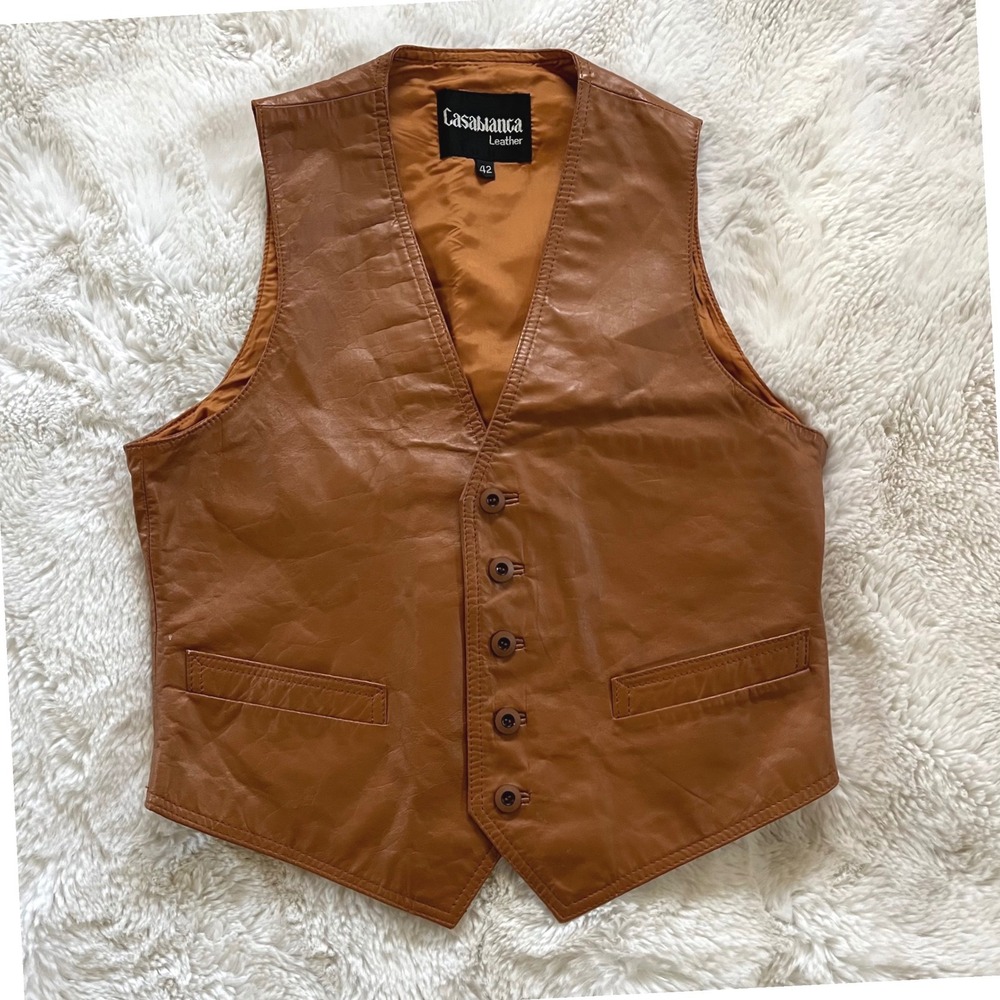 Vintage Leather Vest Mens 42 Tan